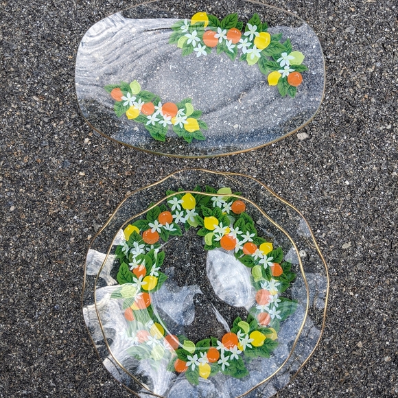 Vintage Bath Vtg Mcm Citrus Glass Vanity Tray Set Poshmark